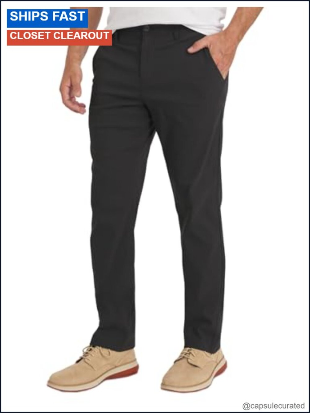 Men's Casual Stretch Chinos, Regular Fit Straight Leg Pants, Lightweight Travel